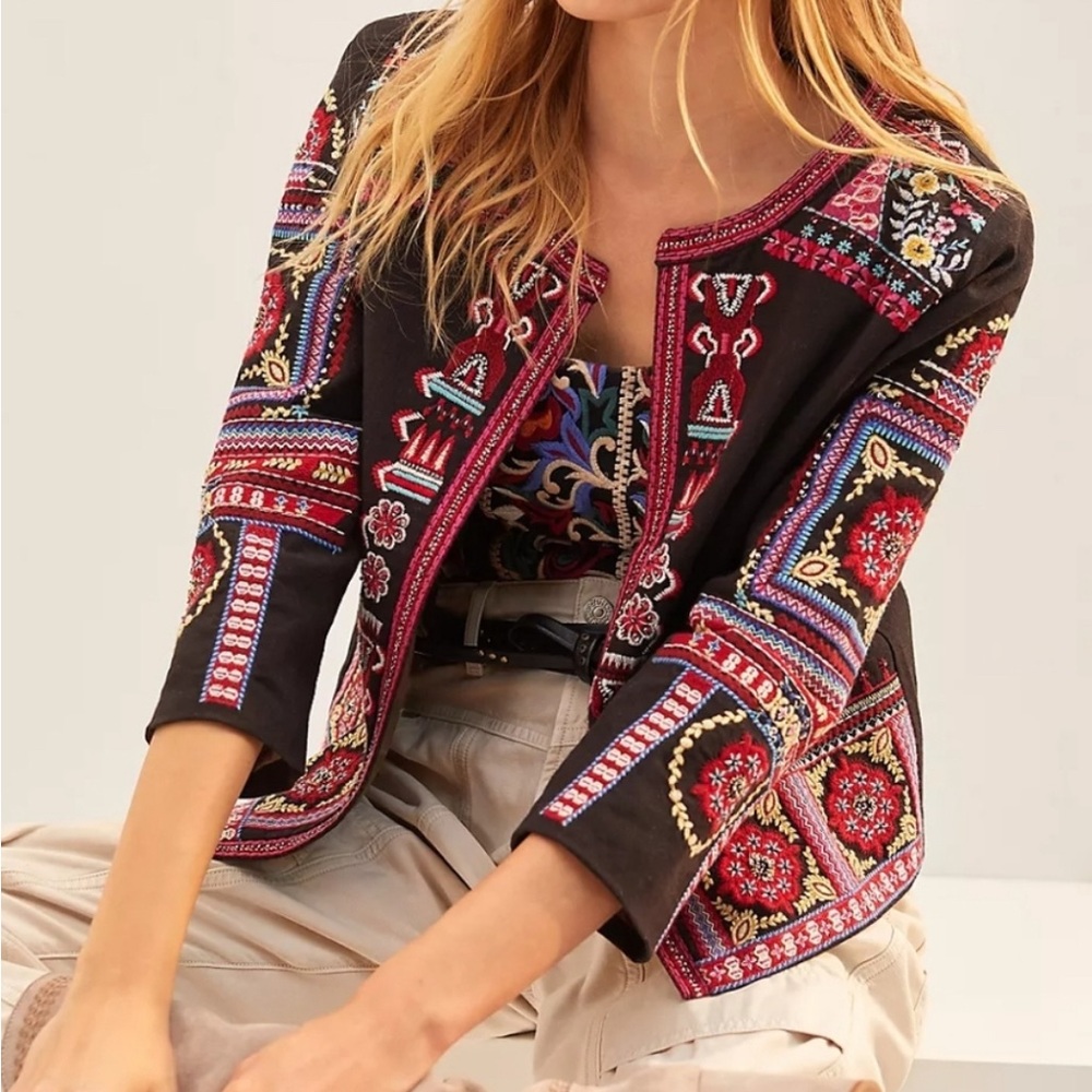 NWT Anthropologie Beautiful Multicolor Embroidered Jacket